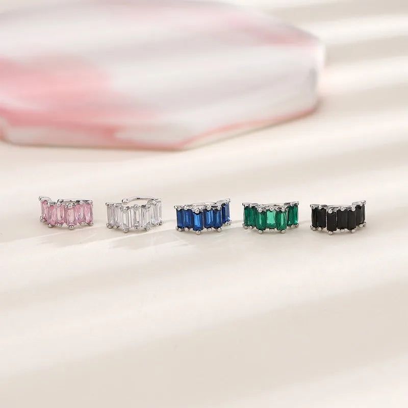 A Girl 1Pcs Irregular Square Zircon Ear Clip Earrings for Women Geometry Ear Cuff Party Fashion Silver Color Jewelry Gifts