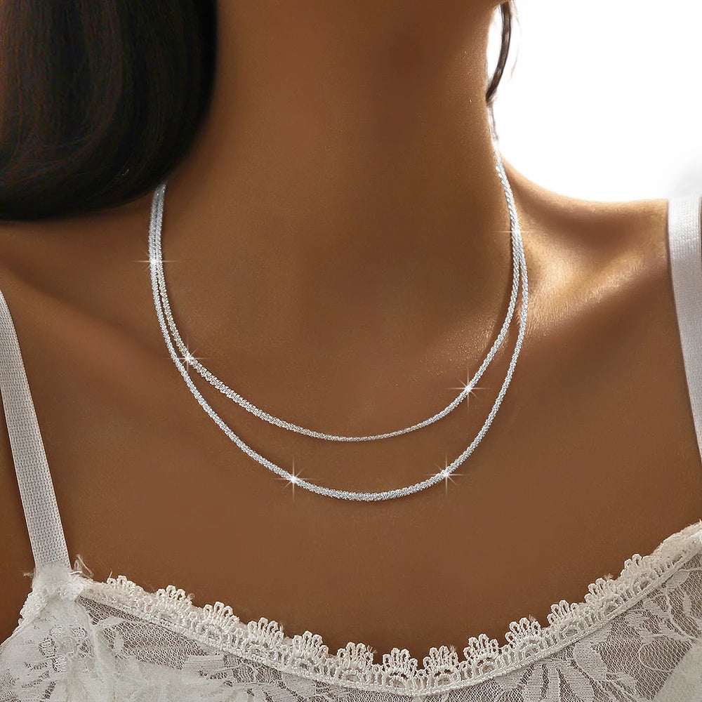 Sparkling Silver Clavicle Chain Choker Necklace