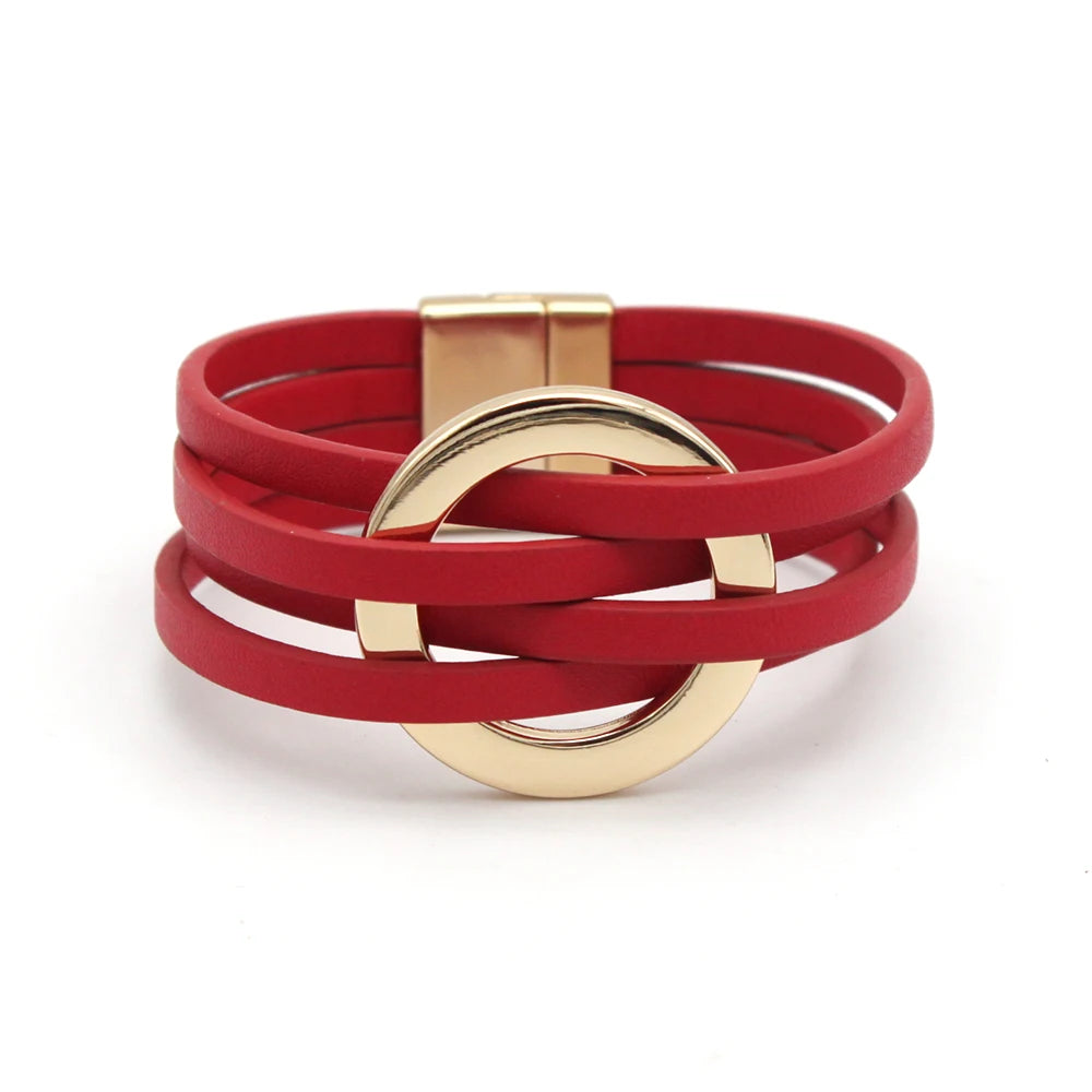 Leather Bracelets For Women 2024 Fashion Bracelets & Bangles Elegant Multilayer Wide Wrap Bracelet Female Jewelry Gift