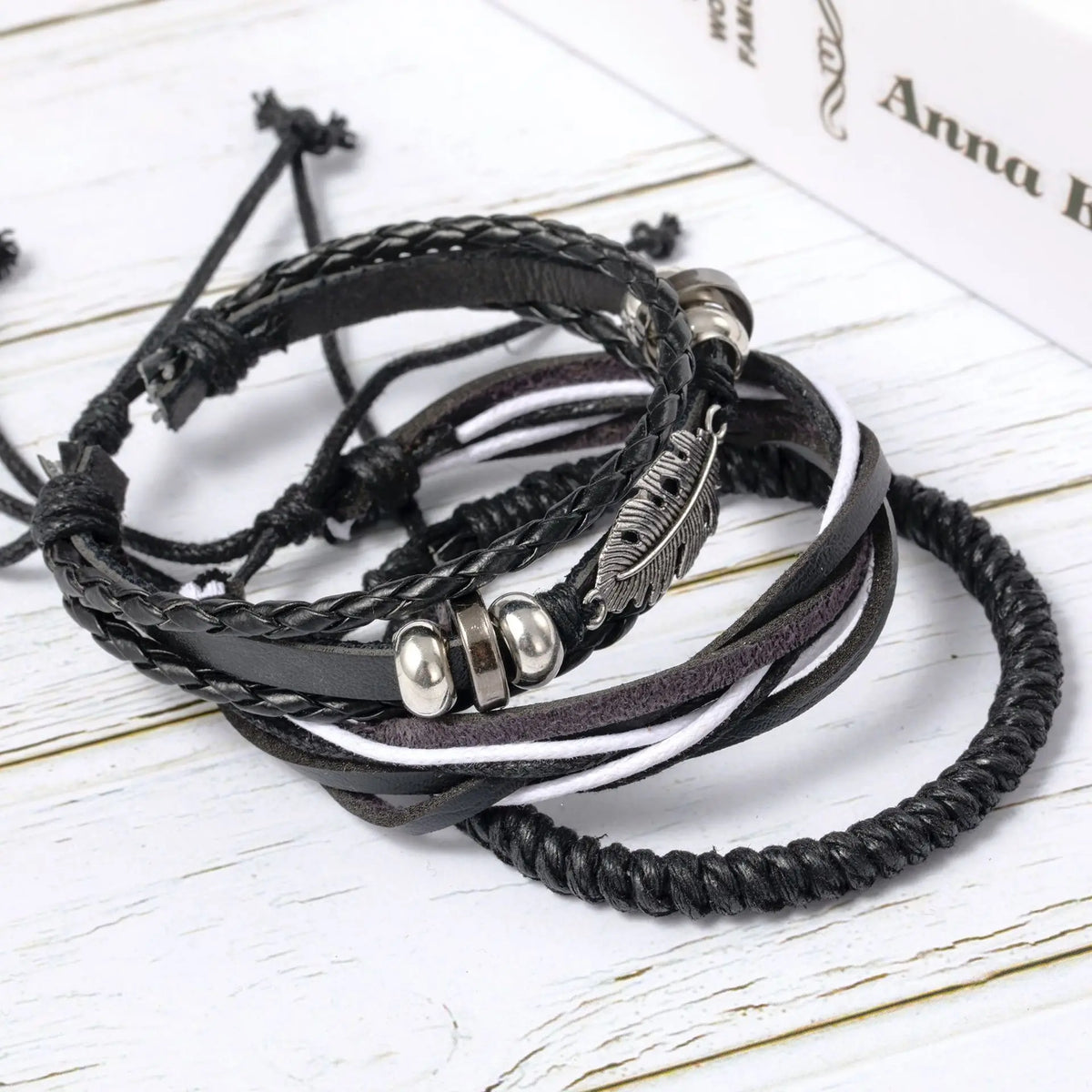 Leather Bracelet For Men New Style Stylish Leather Bracelets Men’S, Retro Leaf Woven Leather Rope, Punk Combination Bracelets