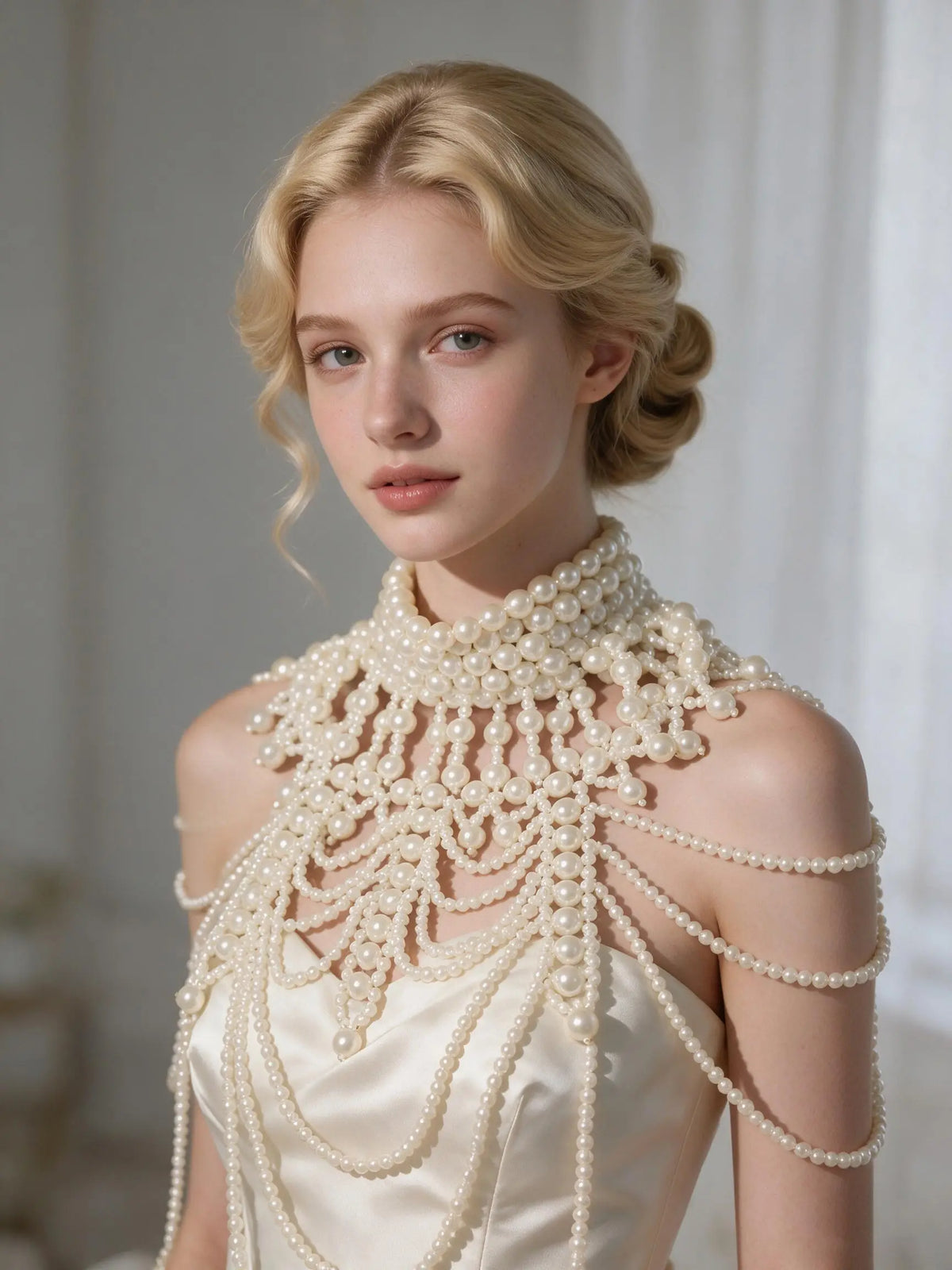 Elegant Multi-Layer Pearl Body Chain & Statement Shoulder Necklace for Weddings, Parties & Photoshoots