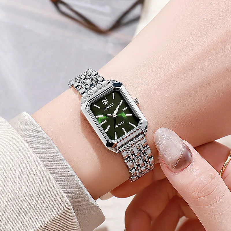 Aurajutt Rectangle Steel Watch – Women's Casual Elegance