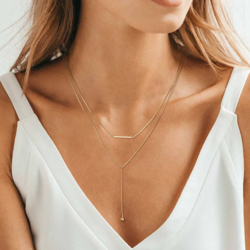 Dainty 14K Gold Plated Y-Shaped Lariat Necklace