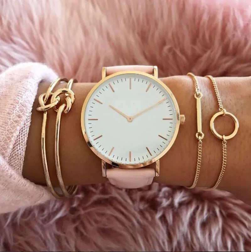 Aurajutt Rose Gold Steel Bracelet Watch