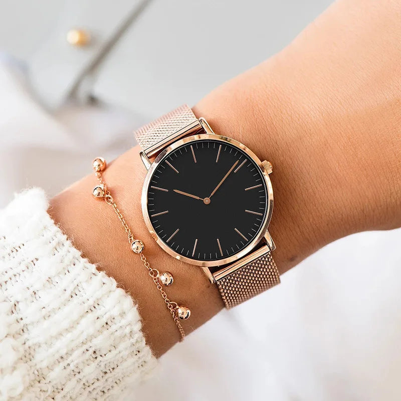 Aurajutt Rose Gold Steel Bracelet Watch
