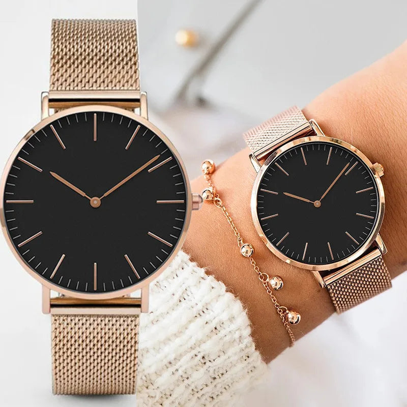 Aurajutt Rose Gold Steel Bracelet Watch